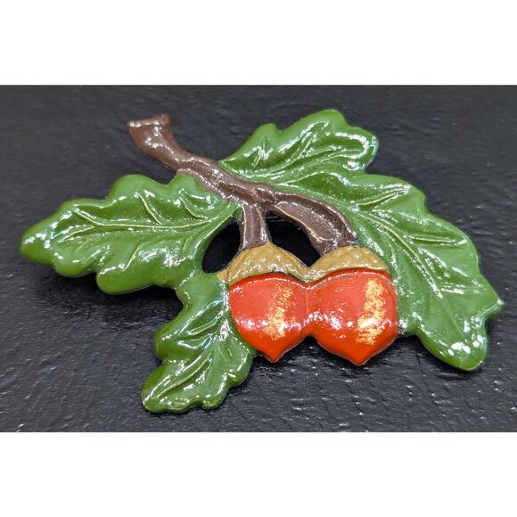 Vintage Kühn Zinn Brooch, Acorns & Oak Leaves, Painted Pewter, German - Picture 1 of 4